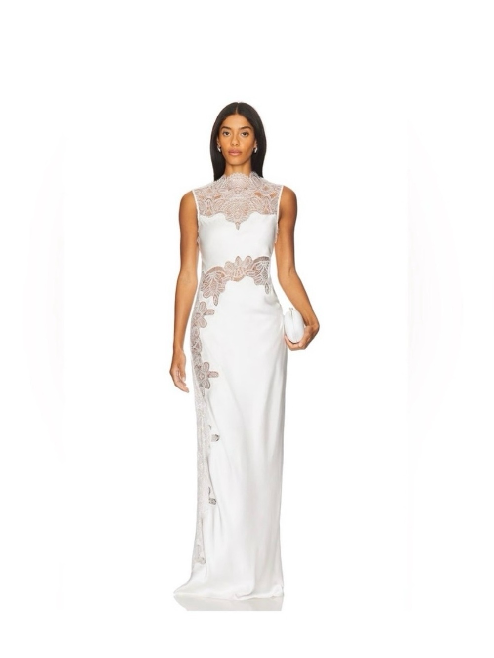 Shona Joy Ivory Maxi Dress with Gray Lace Appliqué